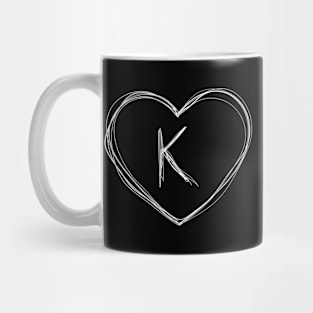 Letter K with heart frame in lineart style Mug